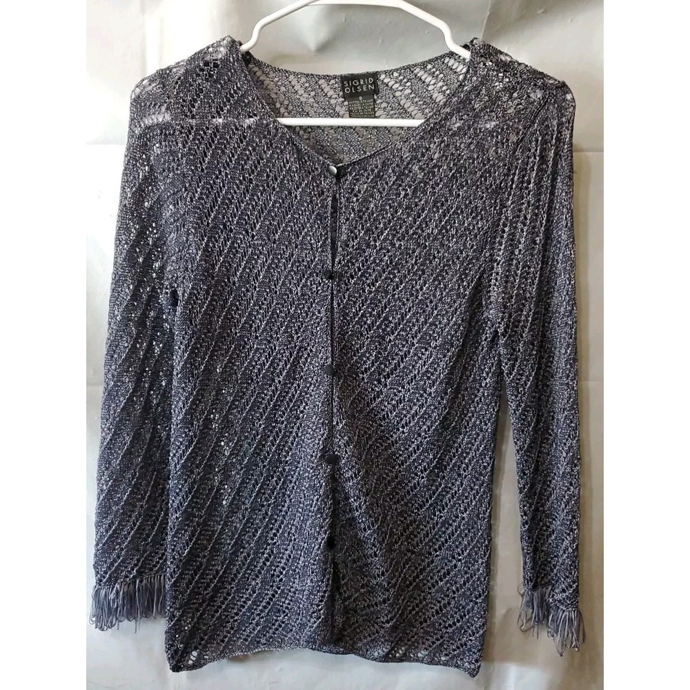 Sigrid Olsen‎  Women's Blue-gray  Button-Up Knit Cardigan Sweater Sz Small